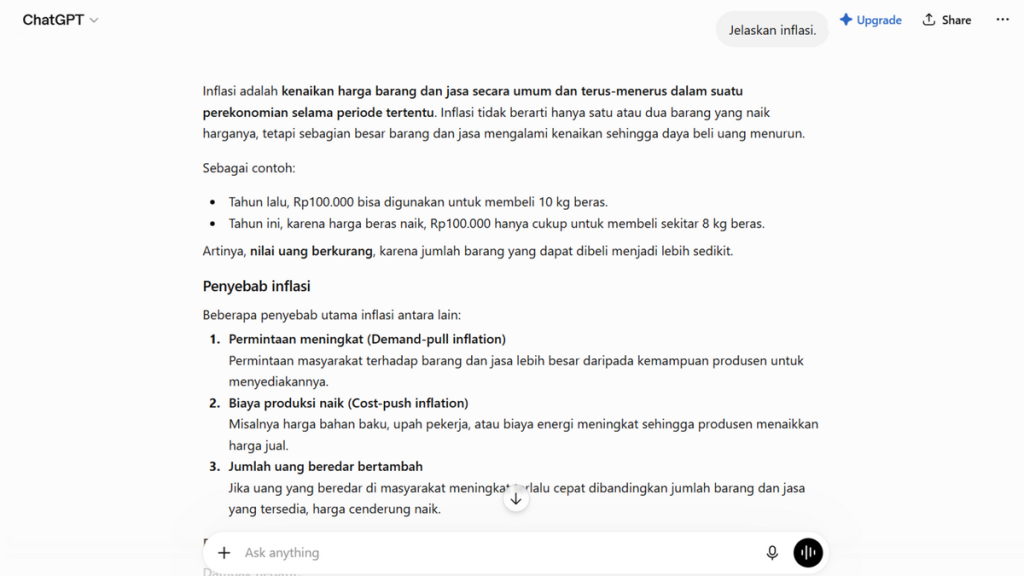Contoh prompt inflasi umum dan pola respons yang luas